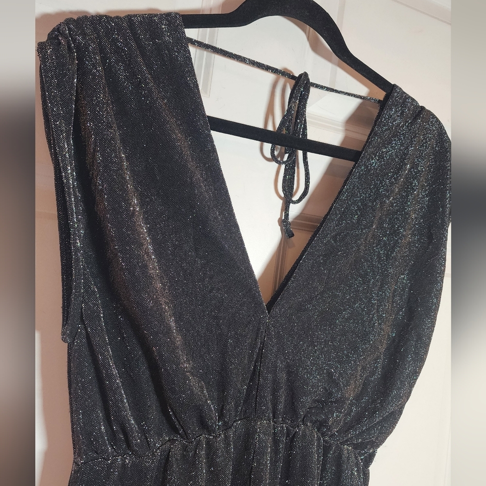 By Together Stretchy Black Sparkle Pants Jumpsuit Formal Evening Party M - Picture 2 of 4